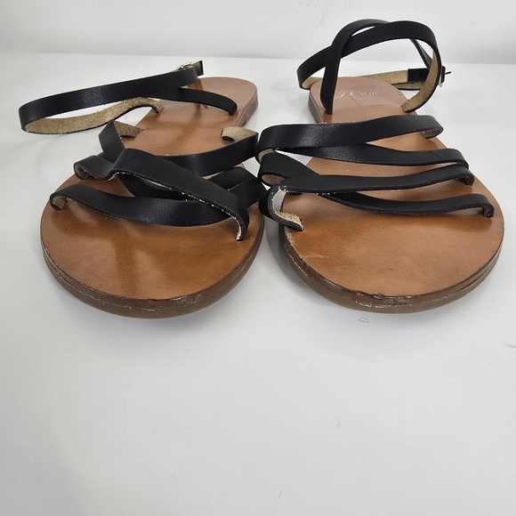 J. Crew Cross-strap Flat Sandals Black Leather Size 10. Boho Casual Festival - Picture 5 of 8